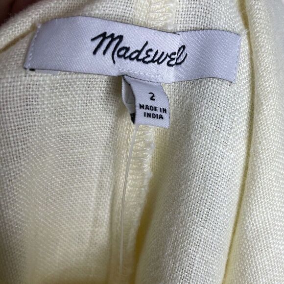 MADEWELL Mini Dress Women 2 Pale Yellow 100% Linen NEW Cross Back A-Line NR350 - Picture 12 of 14